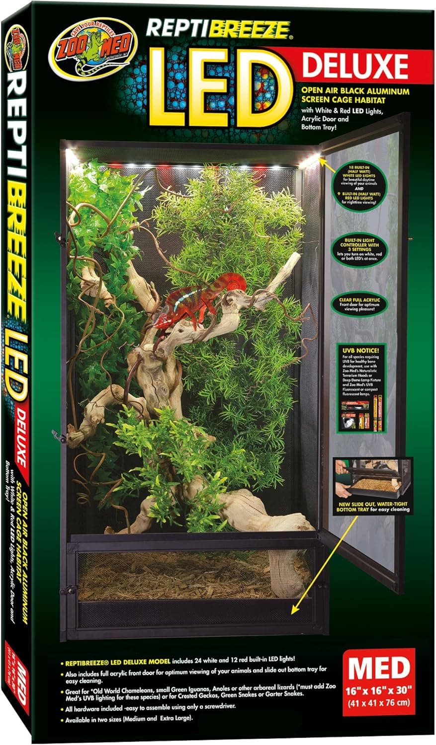 Zoo Med ReptiBreeze LED Deluxe Open Air Aluminum Screen Habitat, X-Large, 24 L x 24 W x 48 H